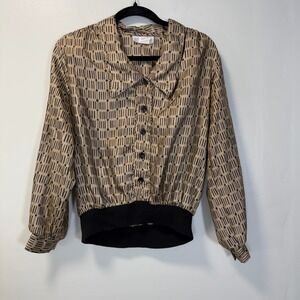 Vintage Jessica Michelle Geometric Blouse Gold Black Size 8 Made in USA
